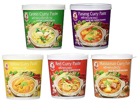 Cock Brand - juego de degustación Currypasten - 5er Pack (5 x 400 g) - 5 variedades, 1 lata cada una