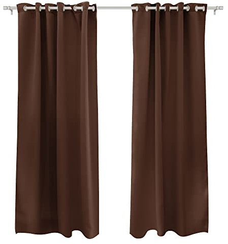 Victoria M. Aurora Verdunkelungsvorhang Blickdicht, Thermovorhang, Ösenvorhang, Schallschutz Vorhang 140 x 245cm, Braun, 2er Pack