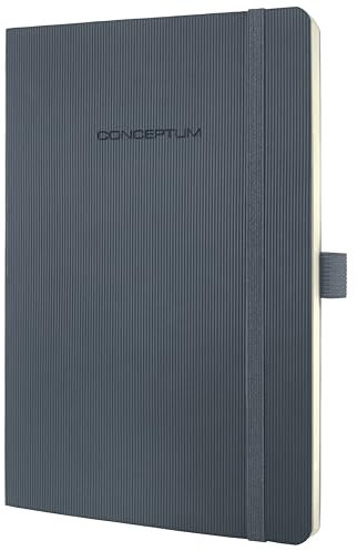 Sigel CO329 Notizbuch A5 liniert grau, Softcover, 194 nummerierte Seiten, nachhaltiges Papier, mit Inhaltsverzeichnis, Stiftschlaufe, Falttasche, Gummibandverschluss, Conceptum