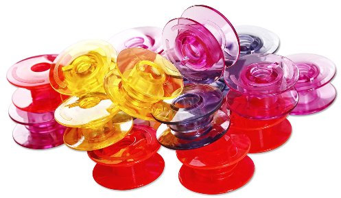 Nähwelt Flach Transparente Spulen (20er Pack - 4 versch. Farben) für Pfaff Gruppe J, Expression, Performance, Creative Serie