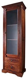MASSIVMOEBEL24.DE | Oxford Vitrine aus Massivholz #432 | Akazienholz - Nougat, lackiert | Kolonialstil | 65x44x191 cm | Vitrine aus Massivholz Vollholzvitrine