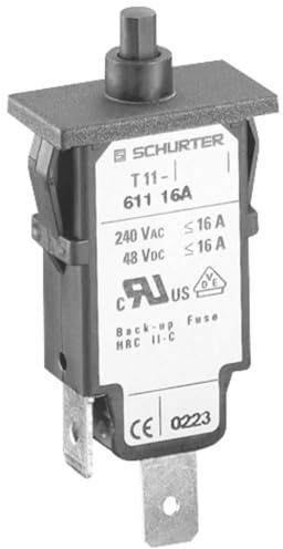 Schurter T11 Disjoncteur magnétique thermique à un pôle - Tension nominale 240 V AC - Courant nominal 16 A