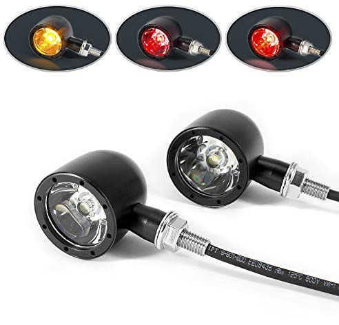 Alchemy Parts Motorcycle Rear LED Indicators Turn Signals and Stop Tail Lights | Integrated | Black CNC Billet Aluminium for Custom Chopper Bobber Street Motorbikes