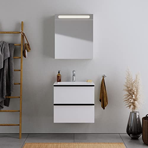 DURAVIT Badmöbel-Set DuraPoint 60cm hängend mit Einbauwaschbecken in Weiß matt Waschbecken mit Waschtischunterschrank mit 2 Schubladen, vormontiert