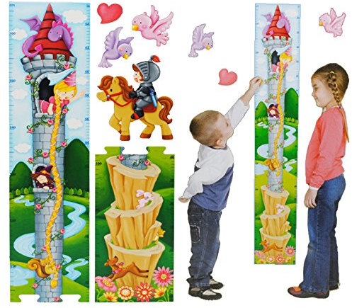 alles-meine.de GmbH 3-D Moosgummi - Meßlatte - Märchen Turm Rapunzel - Wandtattoo selbstklebend mit 4 Sticker/Aufkleber - Messlatte/Meßlatten - Wachstumsleiste - für Kinder /..