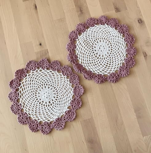 Fennco Styles handgefertigtes zweifarbiges Häkeldeckchen aus Stoff, 22,9 cm rund, 2 Stück, 17 Farben (Staubrosa)
