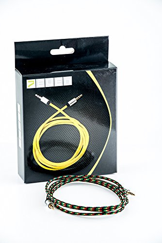 7even Aux 3,5mm Mini-Klinken und Kopfhörer Textil Kabel, Reggae/Rasta