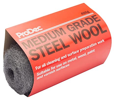 ProDec Paille de fer grain moyen 400 g, pour nettoyer, polir et préparer les surfaces en bois, métal, laiton, tuyaux en cuivre, parfaite pour éliminer la peinture, le vernis, la rouille, anti-rongeurs