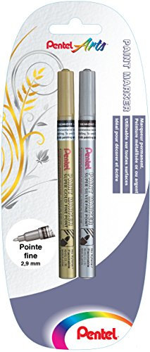 Pentel - Lot de 2 marqueurs permanents Pointe fine Or et Argent
