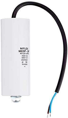 AnlaufKondensator MotorKondensator 40µF 450V 45x114mm Leitung M8 ; Miflex ; 40uF
