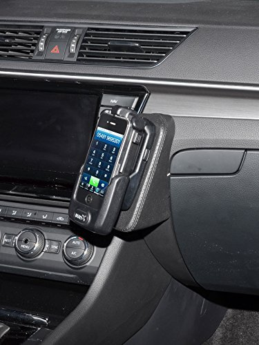 KUDA Handyhalterung passend für Skoda Superb ab 2015 & 2017 - Telefonkonsole für Smartphones, Handys, Navi und mehr – Echtlederkonsole, schwarz, 2050