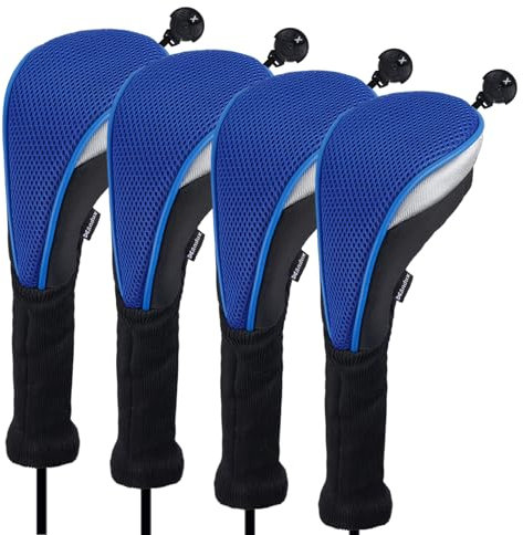 Andux 4Pack Long Neck Golf Hybrid Club Head Covers with Dial ID Tag CTMT-02 Blue