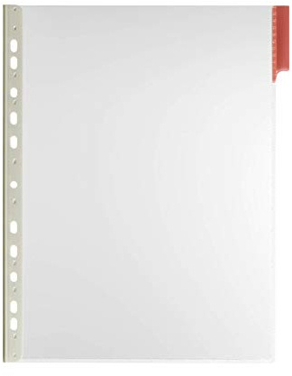 Durable Sichttafel Function Panel A4, Beutel à 5 Stück, rot, 560703 | Dokumentenecht & scannertauglich, aus glasklarer Hartfolie, mit farbigen 60mm-Tabs & blanko Einsteckschildern, 5/5-Teilung
