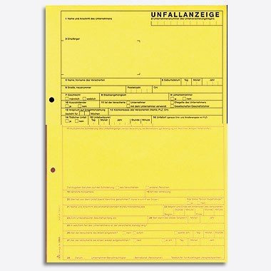 Unfallanzeige für Arbeitsunfall - SD, 1 x 5 Blatt, DIN A4, + 1 Seite Hinweise