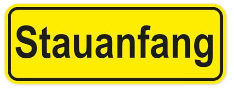 Aufkleber Stauanfang, 30x10cm, Art. Nr. kfz513, außenklebend für Auto, LKW, Motorrad, Moped, Mofa, Roller, Fahrzeuge, UV- und witterungsbeständig, für Waschanlagen geeignet