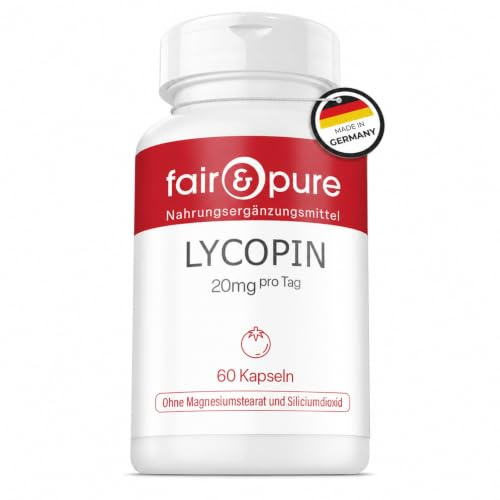 Fair & Pure Lycopin 40mg Tagesdosis, 60 Kapseln, schluckfreundlich, Carotinoid aus Tomatenextrakt, veganes Nahrungsergänzungsmittel ohne Zusätze, in Deutschland hergestellt