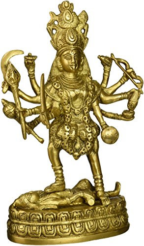 GangesIndia Göttin Kali Maa Messing Statue 4698 (23,5 cm H x 14,6 cm W x 7 cm D) Gold