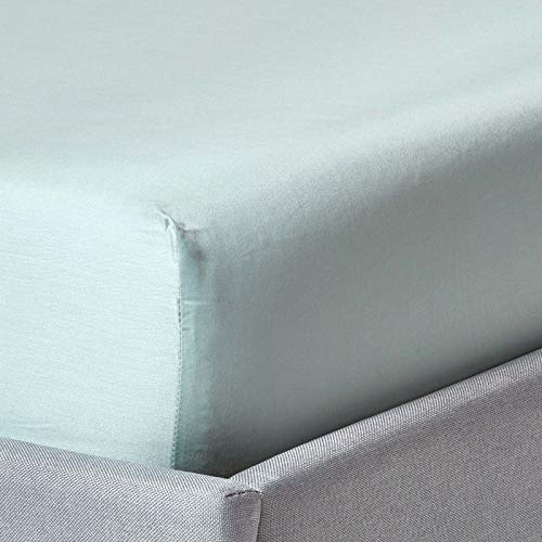 HOMESCAPES Organic Cotton Blue Extra Deep Fitted Sheet (18”) Super King Size 400TC 600 Thread Count Equivalent Bed Sheet with Fully Elasticated Skirt