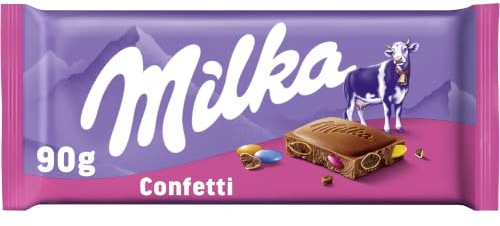 Milka Confetti, Tableta de Chocolate con Leche de los Alpes y Grajeas de Chocolate de Colores, 90 g