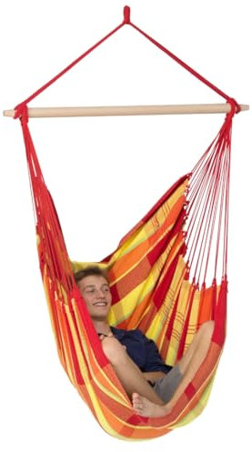 AMAZONAS - XL Hängesessel Brasil | Hängesessel ohne Gestell mit großer Sitzfläche, handgefertigt in Brasilien | Belastbar bis 150 kg; Sitzfläche 1,6m x 1,3m; Stablänge 1,1m | Farbe: Papaya