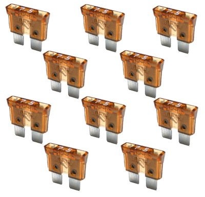 10 x Flachstecksicherung - Sicherung 7,5A / 32V / braun