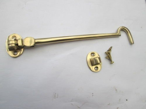 IRONMONGERY WORLD® Solid Brass Cabin Hook and Eye SHED GATE Door Latch Silent Pattern in 4 Sizes (12 INCH/300MM Polished Brass)