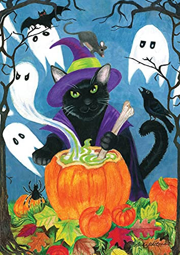 Toland Home Garden Trouble Brewing Deko-Fahne für Katzen, Hexe, Halloween, 71 x 102 cm