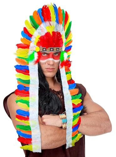 W WIDMANN MILANO Party Fashion 3306D - Häuptlingskopfschmuck, ca. 160cm, Federn, Indianer, Hut, Kopfschmuck, Accessoire, Mottoparty, Karneval
