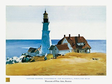Kunstdruck / Poster 80x60 Hopper LIGHTHOUSE AND BUILDINGS - Leuchtturm Meer Strand Küste USA Bild Deko