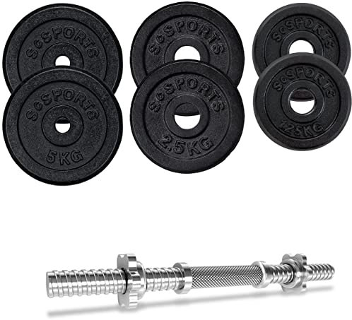 ScSPORTS® Hantelset - 20 kg, Verstellbar, Kurzhantelstange, Hantelscheiben 30/31 mm, Gusseisen - Hantel, Kurzhanteln, Hanteln Set, Kurzhantel, Gewichte, Kurzhantelset, Home Gym