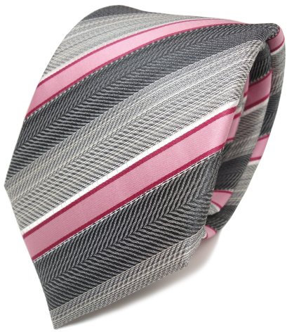 TigerTie cravate en soie rosé rouge gris argent anthracite rayé - cravate en soie