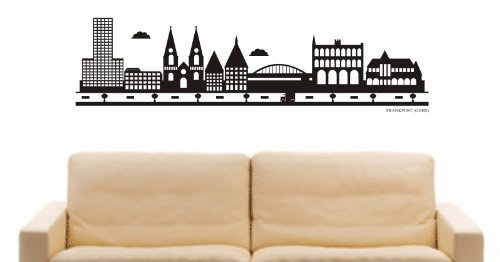 INDIGOS UG - Wandtattoo Wohnzimmer - Wandaufkleber Frankfurt (Deutschland) Design 2-180x49 cm - schwarz e766 Skyline Stadt - Aufkleber Kinderzimmer Schlafzimmer Küche Badezimmer Büro Dekoration