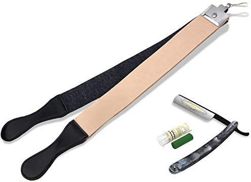 Herren Geschenk Set Rasiermesser Goldätzung Paste Solingen und Leder Abziehriemen