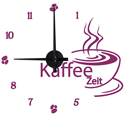 WANDKINGS Kaffeezeit Wanduhr Wandtattoo (Farbe: Uhr=Schwarz, Aufkleber=Aubergine)
