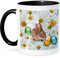 3D Rose 212402_4 Osterhasen-Gänseblümchen-Garten mit farbigen Eiern und Schmetterlingen, zweifarbig, Keramik, 325 ml, Schwarz
