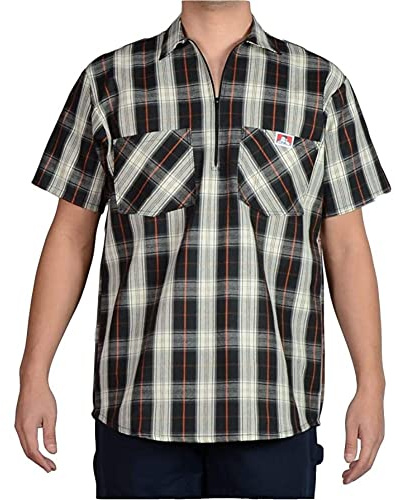 Ben Davis Hemd Shirt Short Sleeve Solid Halfzipper Workwear Black/Cream (L)