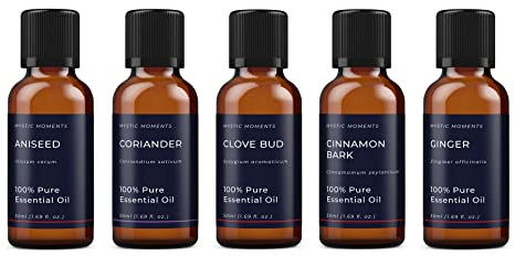 Mystic Moments | Spice Essential Oil Starter Pack | 5x50ml | Five essential oils: Aniseed, Cinnamon Bark, Clove Bud, Coriander and Ginger for diffusers, burners and DIY blends.