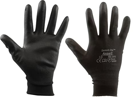 SW-Stahl 11562L Nylon Feinstrickhandschuhe Gr. 10 - PU Arbeitshandschuhe | Schwarze Montagehandschuhe mit EN 388 Zertifizierung - Unisex Schutzhandschuhe für Präzisionsarbeiten & leichte Montage