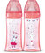 Dodie - Set di 2 biberon + 330 ml rosa + 6 mesi, tettarella piatta tasso di flusso 3, 6001329