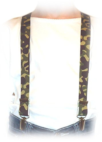 Wuerfel24 Kinderhosenträger unisex (Jungen und Mädchen), 3 Clip/Clips (Y-Form), Armee/Tarn/Camouflage oliv, Länge 70cm ungedehnt Kinder Hosenträger