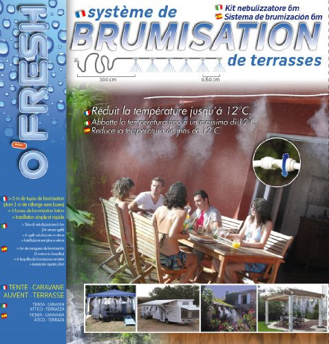 O'FRESH Nebulizzatore Terrazza esterna 6m, Giardino, Ombrelloni, Tende da Sole, Serre. Linea di Nebulizzazione con 6 ugelli in ottone di alta qualità. Climatizzazione esterna
