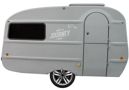 Grafix Wohnwagen Aufkleber für QEK Junior Spruch Journey S-Version (Weiss matt)