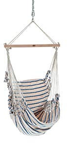 CHICO-Hängesessel 190 x 95 cm (inkl. Drehwirbel, Karabiner und Kette) - Baumwolle, beige-blau