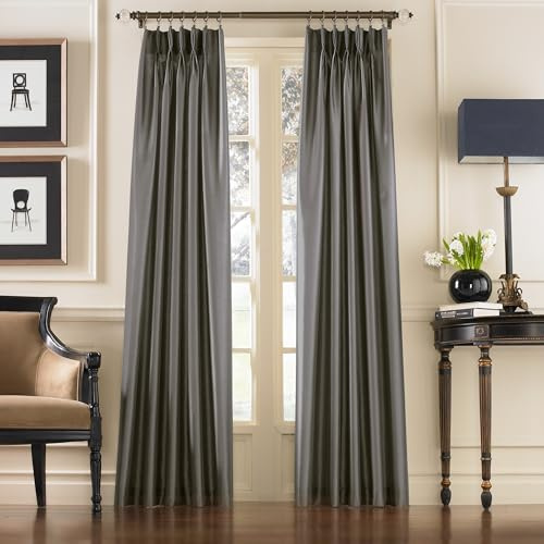 Curtainworks Marquee Faux Silk Pinch Pleat Curtain Panel, 30 by 144, Pewter,1Q800004PT