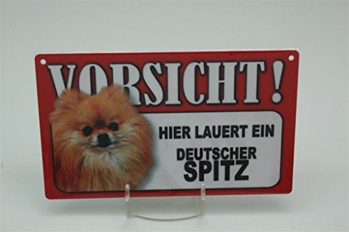 DEUTSCHER SPITZ - Tierwarnschild - VORSICHT Tier Warnschild 20x12 cm Hund Hunde Schild 19