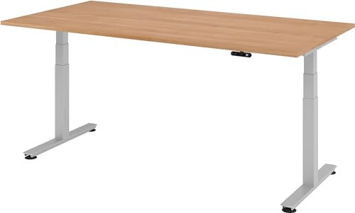 bümö® ergonomischer Schreibtisch elektrisch höhenverstellbar | elektrischer Bürotisch | höhenverstellbarer Büroschreibtisch mit Memoryfunktion in Rechteck: 200x100 cm Nussbaum