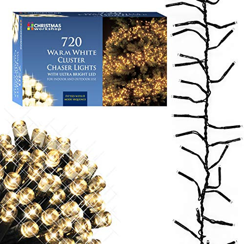 The Christmas Workshop 71760 720 Warm White LED Chaser Cluster Christmas Lights / Indoor and Outdoor Fairy Lights / 10.4 Metres Long / 8 Light Modes / Christmas, Weddings, Gardens & More