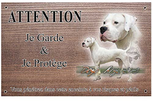 Pets-Easy.com Panneau Attention au Chien personnalisée Dogue Argentin - pré perforée et vis données. De 30 cm à 15 cm…