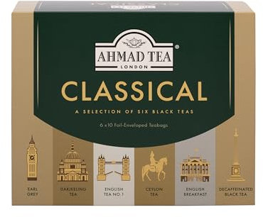 Ahmad Tea, Classical Selection - I Classici Tè Inglesi dal Ceylon, all'English Breakfast in 6 Gusti Diversi - Cofanetto con 6 Confezioni da 10 Bustine