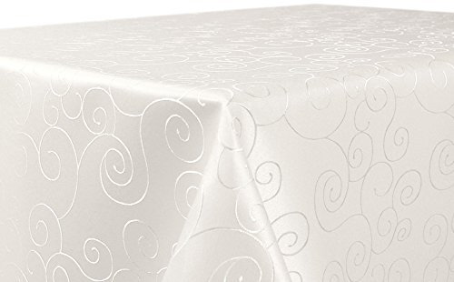 BEAUTEX Tischdecke Damast Ornamente - Bügelfreies Tischtuch - Fleckabweisende, Pflegeleichte Tischwäsche - Tafeltuch, Oval 160x220 cm, Champagner